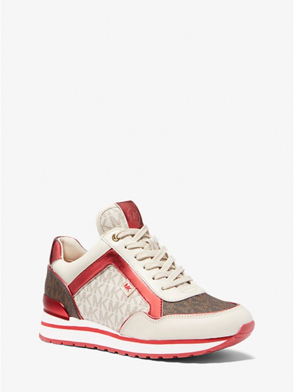 Michael Kors Maddy Color-Block Signature Logo Trainer - Crimson Multi - Size 10